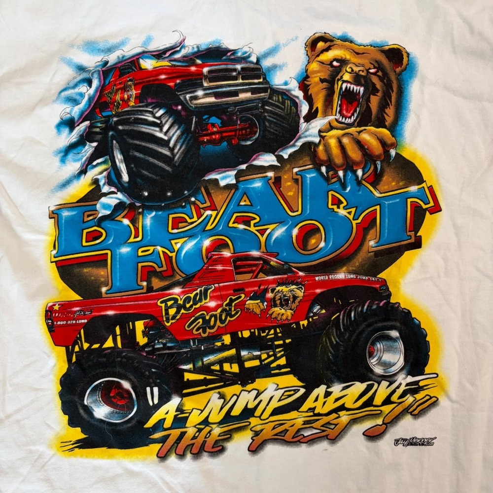 Vintage 90s Bear Foot Monster‎ Truck T-Shirt  Sz L Signed Mike Dropik RARE Promo